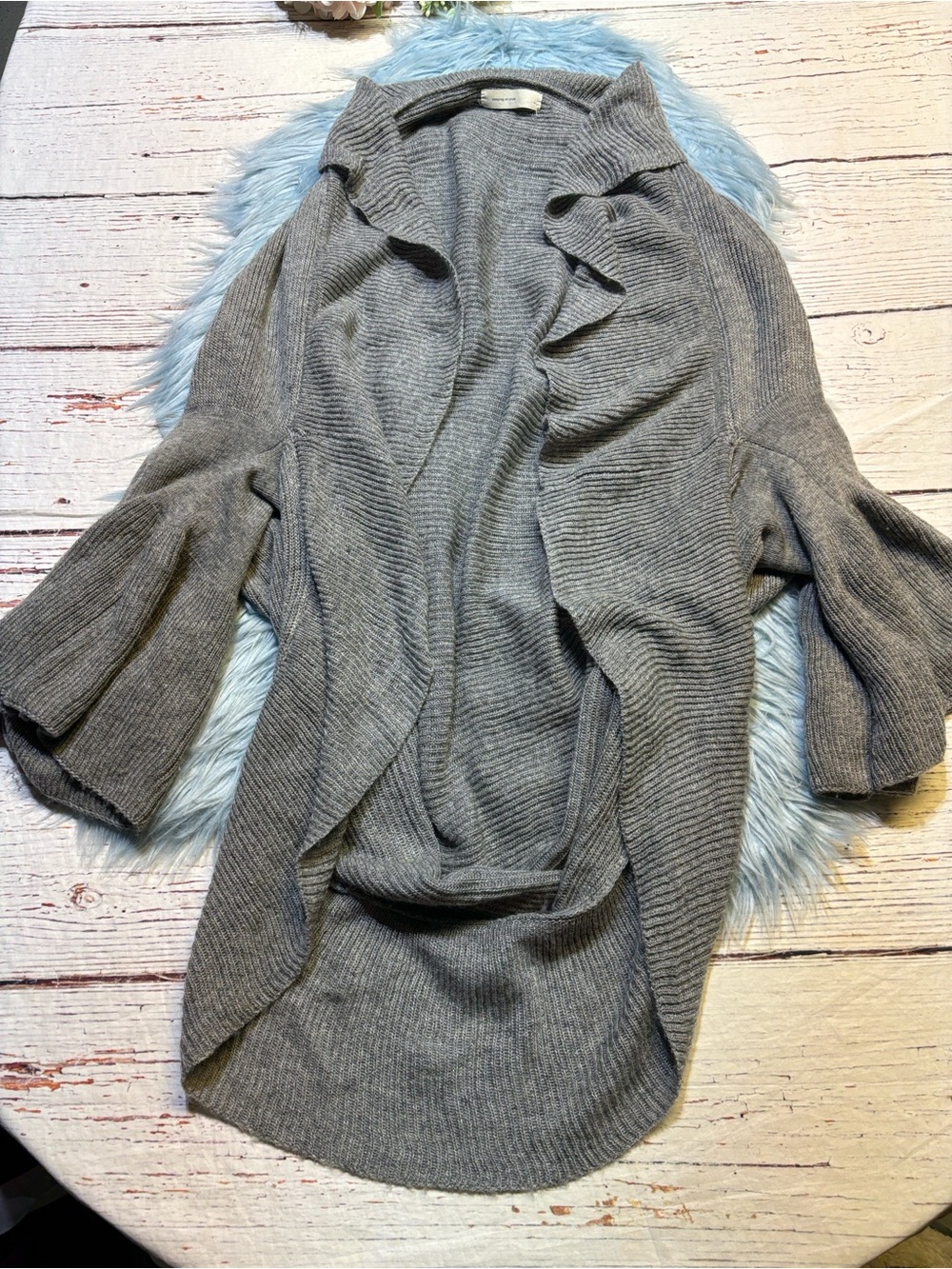 Anthropologie Sleeping on Snow Wool Blend Grey Cocoon Bell Sleeve Cardigan
